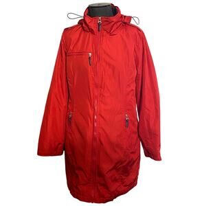 Tommy Hilfiger Women's Winter Hooded Coat Medium Red Zip Up Front Pockets Lined
